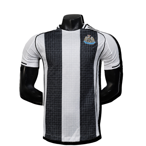 Newcastle United 25/26 home jersey black white stripes Adidas front