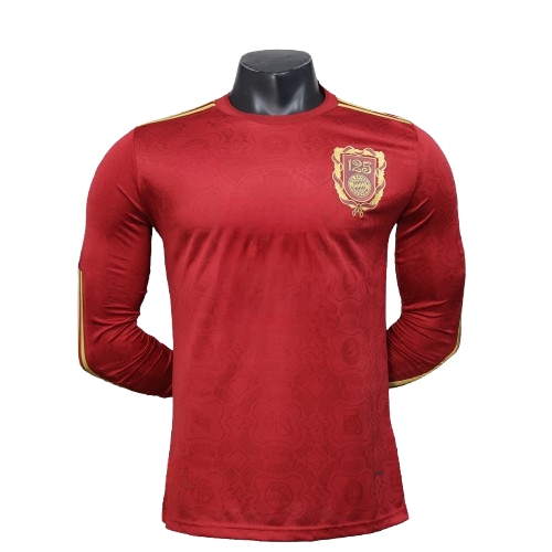 Red long-sleeved Bayern Munich 125th Anniversary jersey with T-Mobile and adidas logos