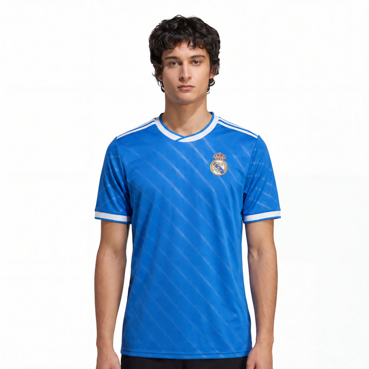 Blue Real Madrid 25/26 third home jersey with white trim, adidas, Emirates